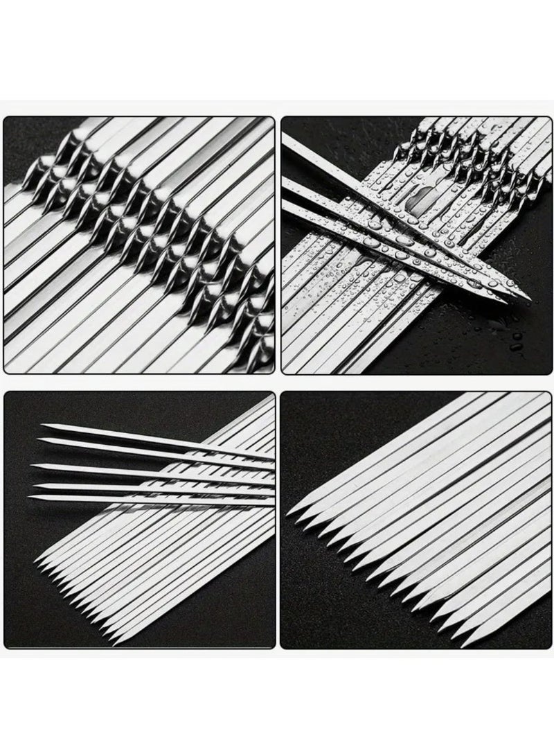 200PCS 30cm BBQ Skewers Stainless Steel Skewers Meat Sticks BBQ Kebab Skewers Metal Flat Roasting Fork Turkish Grill Skewer Camping Picnic Tool - Image 2